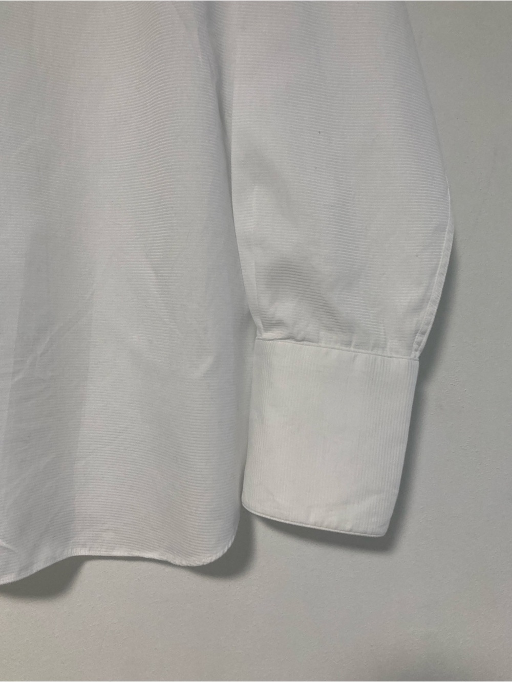 David Donahue Mens White Cotton Dress Shirt French Cuff  Horizontal Rib 17 34/35 - Picture 9 of 16